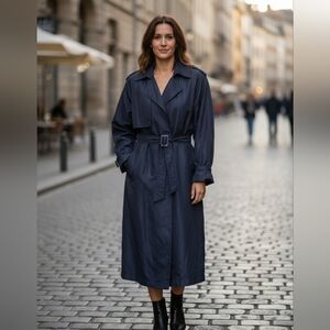 Vintage LAKEN Sport 100% Silk Trench Coat. Navy. Size Large